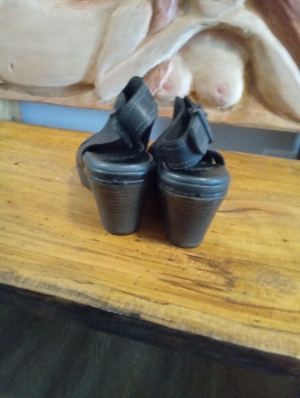 Dansko Vanda Size 37 (7-7.5) Black Leather Peep-Toe Wedge Slingbacks 3" Heel - Picture 10 of 13